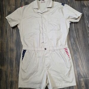 Chubbies The Danger Zones Coveralls Shorts Khaki W/ Patriotic Accents Size XL